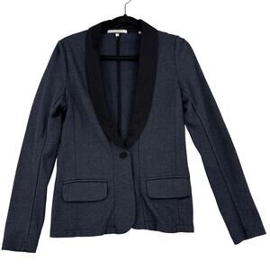 Bella Luxx Perfect Everyday Blazer Size S Blue Black Stretch Jacket Silk Collar